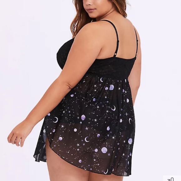 Torrid Black Lace & Galaxy Mesh Babydoll Chemise Lingerie Nightie 4X - Picture 8 of 15
